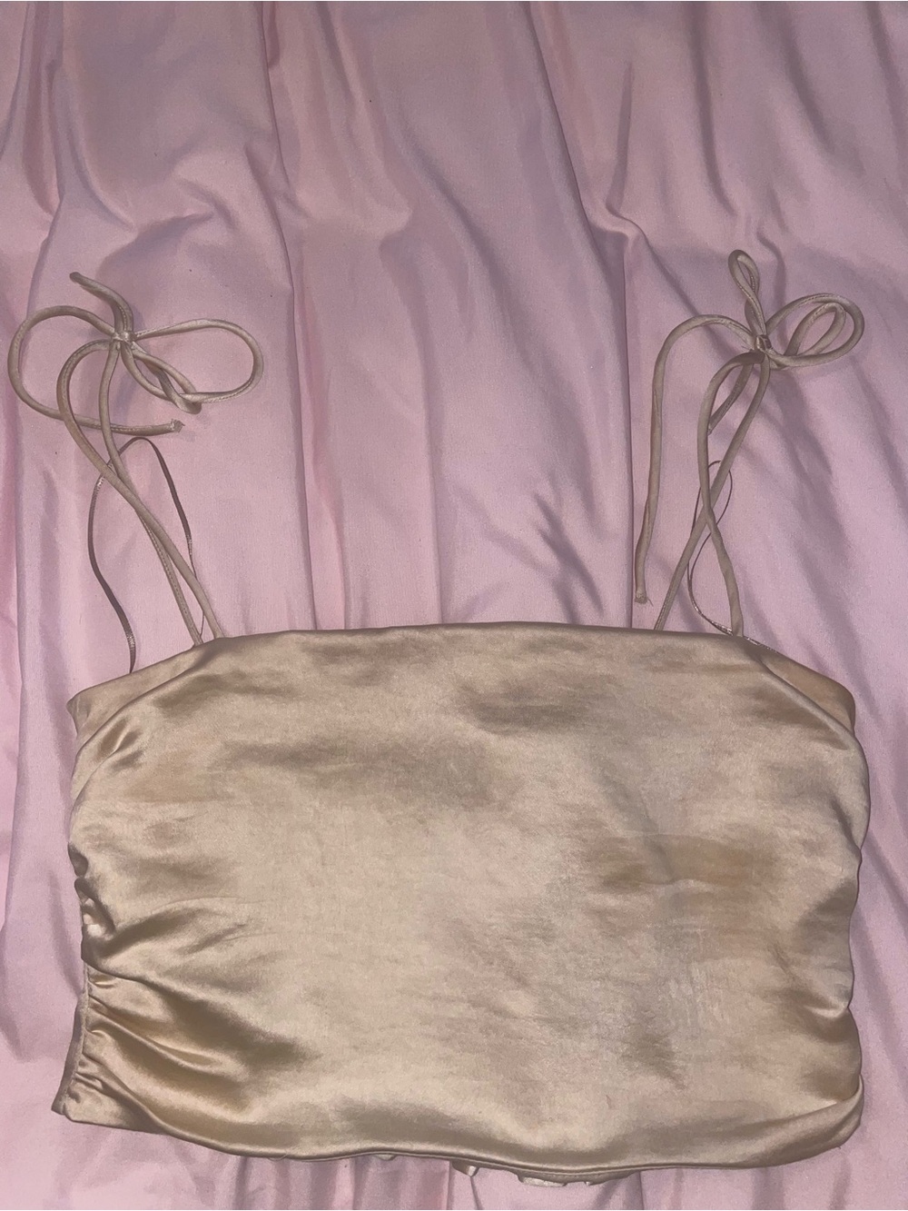 Zara Satin Tie-String Tube Top in Beige